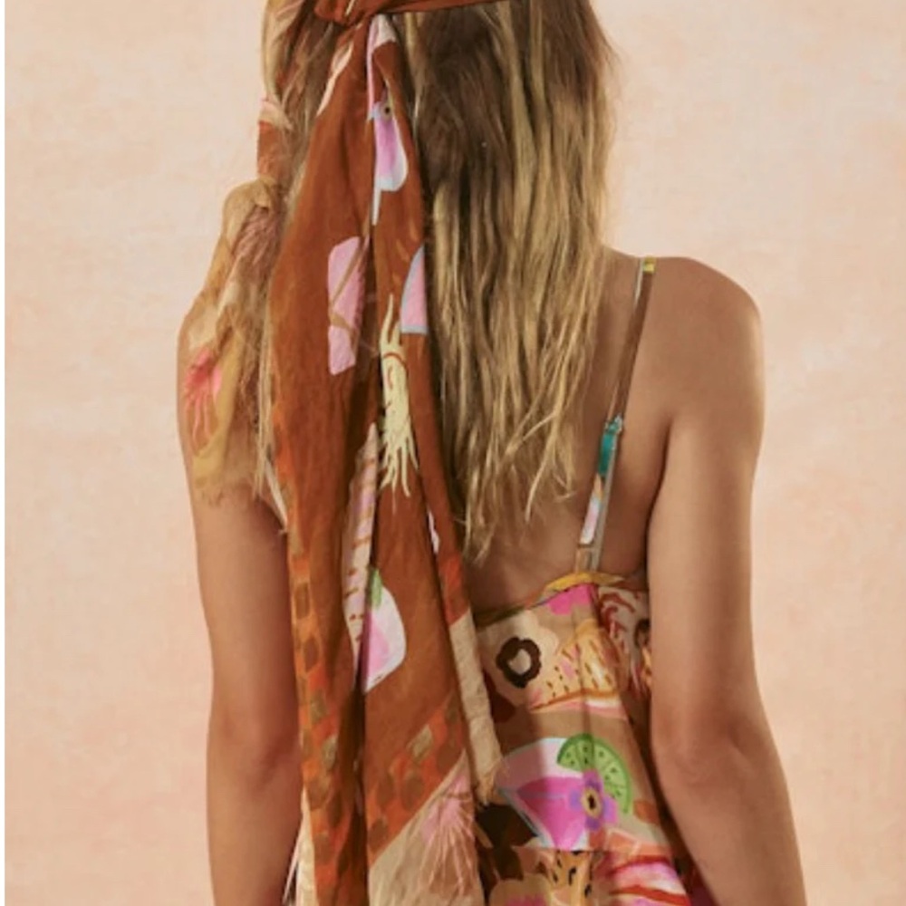Spell Birth of Venus Sarong in Caramel Multicolor Tropical Scarf Wrap - Picture 3 of 5